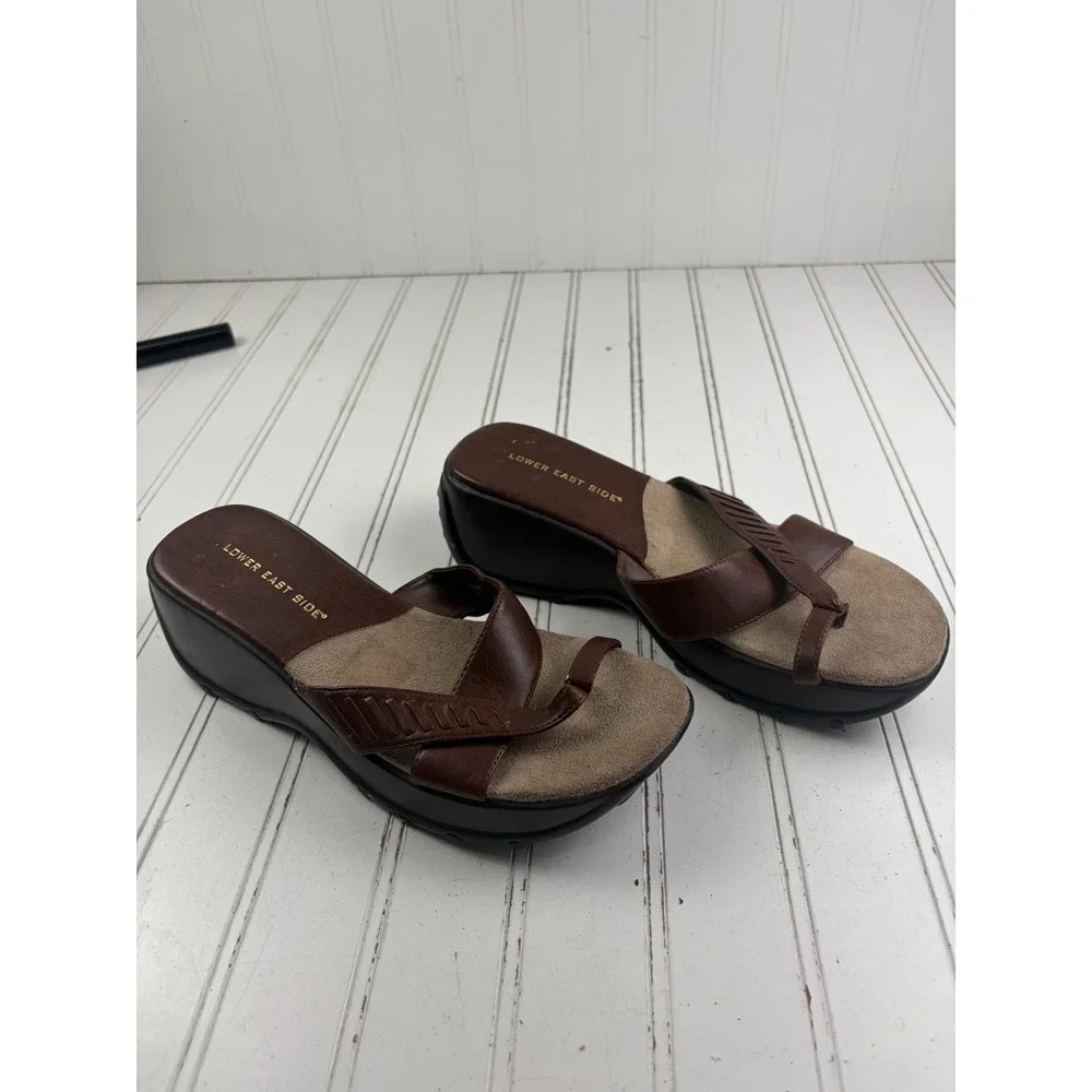 Lower East Side Vintage Y2K Brown Platform Wedge Slide Sandals Women's Size 7.5